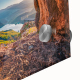 Large abstract wall art depicting a European Albanian scenery in muted earth tones on acrylic glass.