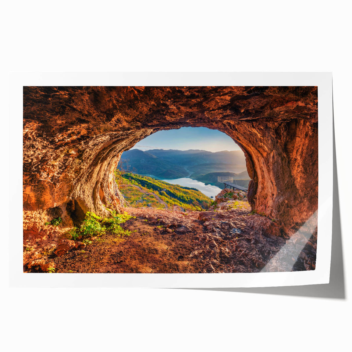 European Albanian landscape on rolled print, featuring subtle pastel shades, ideal for art wall dining room.