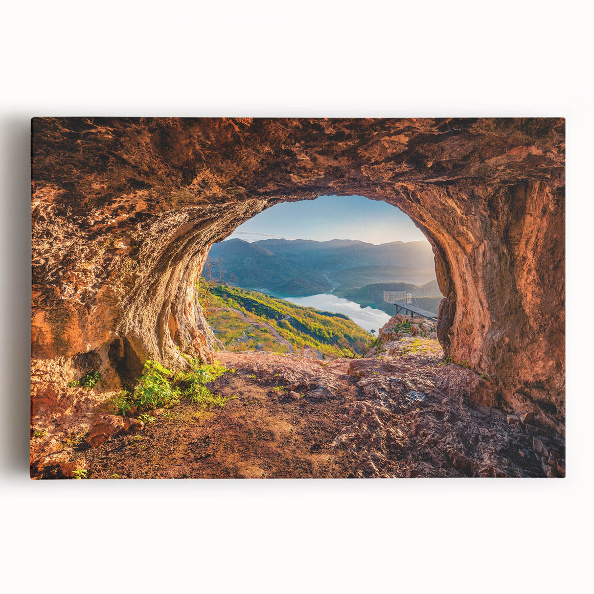 Black and white large art canvas of a European Albanian scenery, suitable as kitchen wall art or for bedroom ambiance.