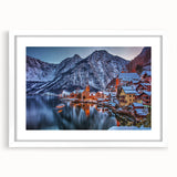 Textured abstract art print depicting a European landscape in muted earth tones on a framed white mat.