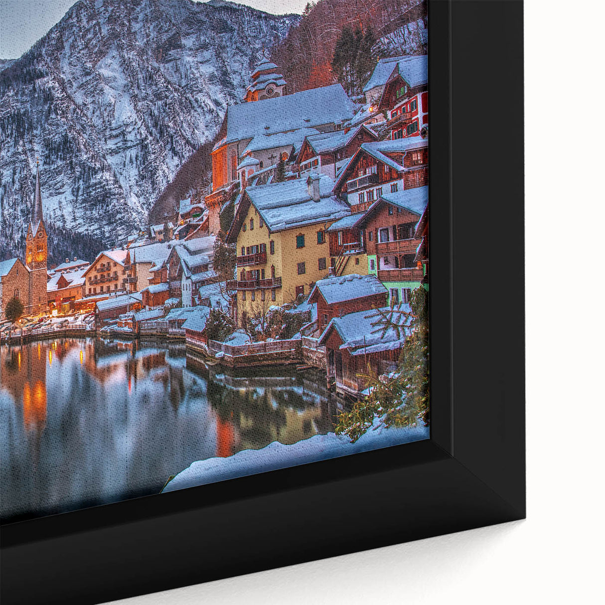 Extra large framed canvas featuring a textured depiction of a European scenery in Austria.
