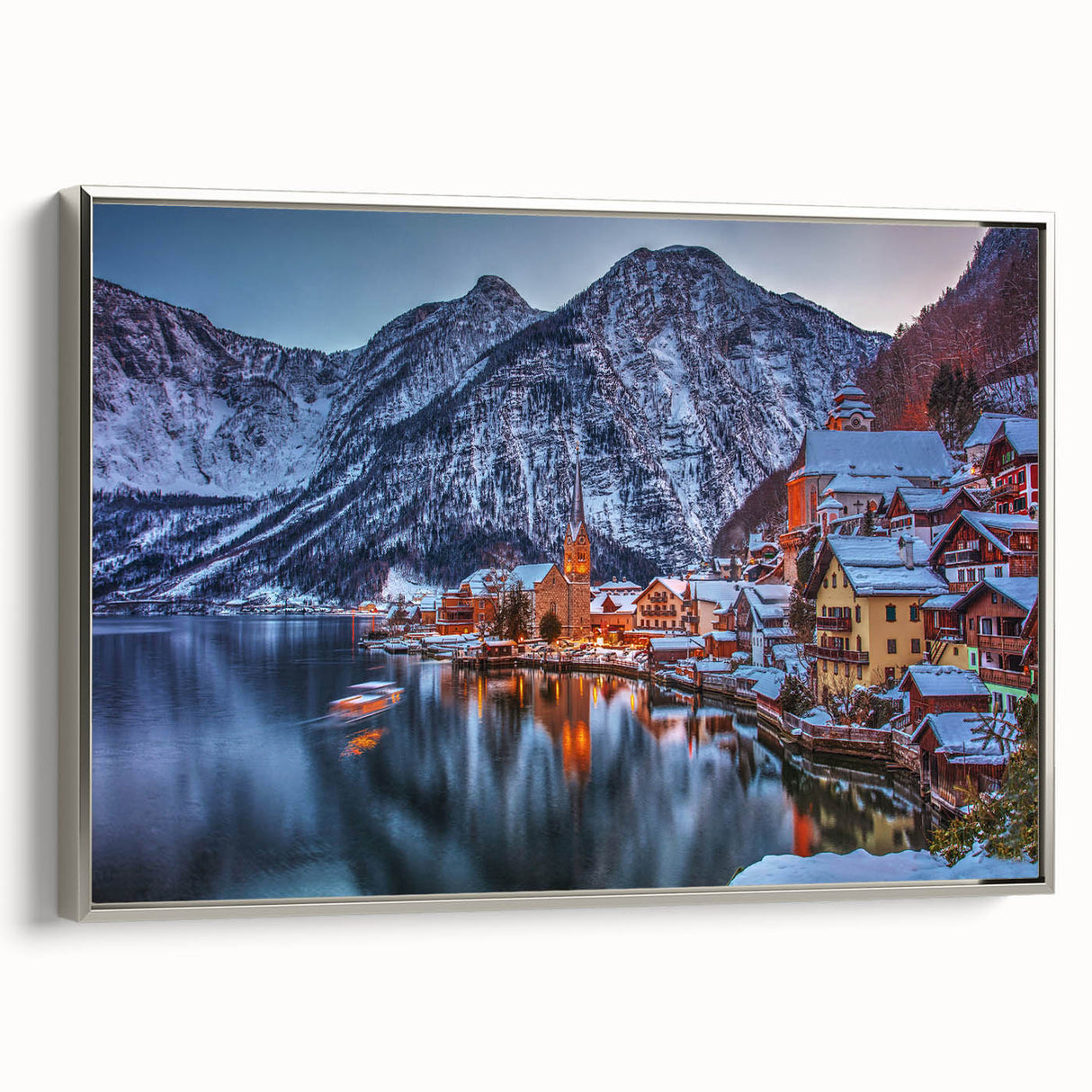 Framed canvas of a vintage-style Austrian landscape in muted earth tones, ideal for bedroom wall decor.