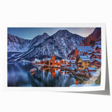 Rolled print of a serene Austrian landscape with vibrant green and blue tones, ideal for art wall dining room.