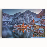 Black and white photograph of an Austrian landscape on stretched canvas, ideal for kitchen wall art.