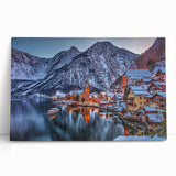 Black and white stretched canvas featuring a large European cityscape, ideal for kitchen wall art.