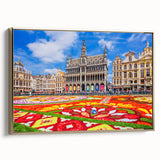 Framed canvas depicting a vintage-style Belgian landscape in muted gold and black tones, ideal for bedroom wall decor.