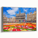Landscape art painting of a European scenery in Belgium on framed canvas, featuring colorful art with black accents.