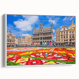 Vintage poster art of a European Belgian scenery on a framed canvas, featuring vibrant colors, ideal for living room decor.