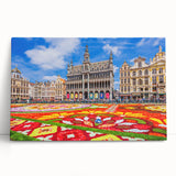 Black and white stretched canvas featuring a large, detailed illustration of a European cityscape.