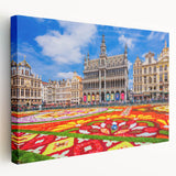 Large art depicting a European cityscape with muted earth tones on stretched canvas, suitable for kitchen wall art.