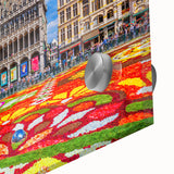 Large abstract wall art depicting a European scenery in muted earth tones on acrylic glass.