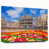 Large abstract wall art depicting a European scenery in muted earth tones on acrylic glass.