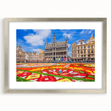 Textured art print featuring abstract European scenery in muted earth tones, framed in silver, ideal for bedroom decor.