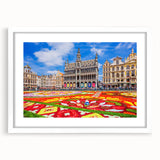 Abstract art print featuring a European landscape in muted earth tones on a framed canvas, ideal for dining room decor.