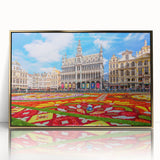 Acrylic print of a European scenery in gold frame, featuring mid-century modernist style, ideal for modern art wall decor.