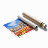 Extra large rolled print of a Belgian landscape in muted green and brown tones, suitable as floral art for a classy bathroom.