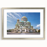 Extra large abstract art print of a European scenery in textured style, framed in silver, ideal for living room decor.