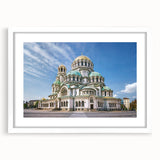 Textured abstract art print of a European scenery in muted earth tones on a white framed canvas, ideal for bedroom art.