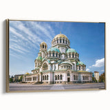 Framed canvas wall art depicting a vintage Bulgarian landscape in muted gold and black tones, ideal for bedroom decor.