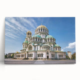 Large black and white stretched canvas depicting a scenic European landscape, ideal for kitchen wall art.