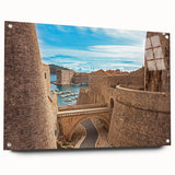 Acrylic print of a Croatian landscape, featuring serene blue and green tones, ideal for dining room decor.