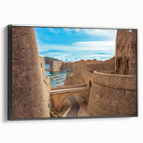 Black and white landscape art painting of a Croatian scene on framed canvas, suitable for bedroom wall decor.