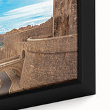 Extra large framed canvas of a textured Croatian landscape in black with colorful highlights, ideal for living room decor.