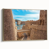 Framed canvas featuring a vintage-style landscape painting of a Croatian scenery, ideal for bedroom wall art.