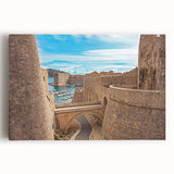 Black and white photo of a Croatian coastal town on stretched canvas, ideal for kitchen wall art.