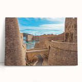 Black and white stretched canvas of a Croatian coastal scene, ideal for kitchen wall art.