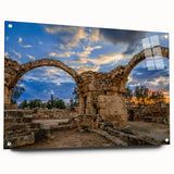 Large abstract wall art of a European Cyprus scenery in vibrant hues on acrylic glass.