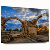 Large abstract wall art of a European Cyprus scenery in muted earth tones on acrylic glass.