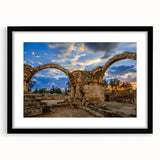 Extra large abstract art print of a European landscape in vibrant colors on a textured canvas, framed in black.