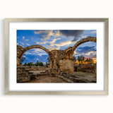 Extra large abstract art print featuring textured scenery of Cyprus in muted earth tones, framed in silver.