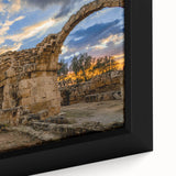 Extra large black wall art featuring a textured depiction of a European Cyprus scenery on framed canvas.