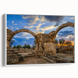 Vintage poster art of a scenic Cyprus landscape in vibrant colors on a large framed canvas, ideal for living room decor.