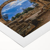 Art deco poster featuring a vibrant European Cyprus landscape on rolled canvas, suitable for dining room decor.