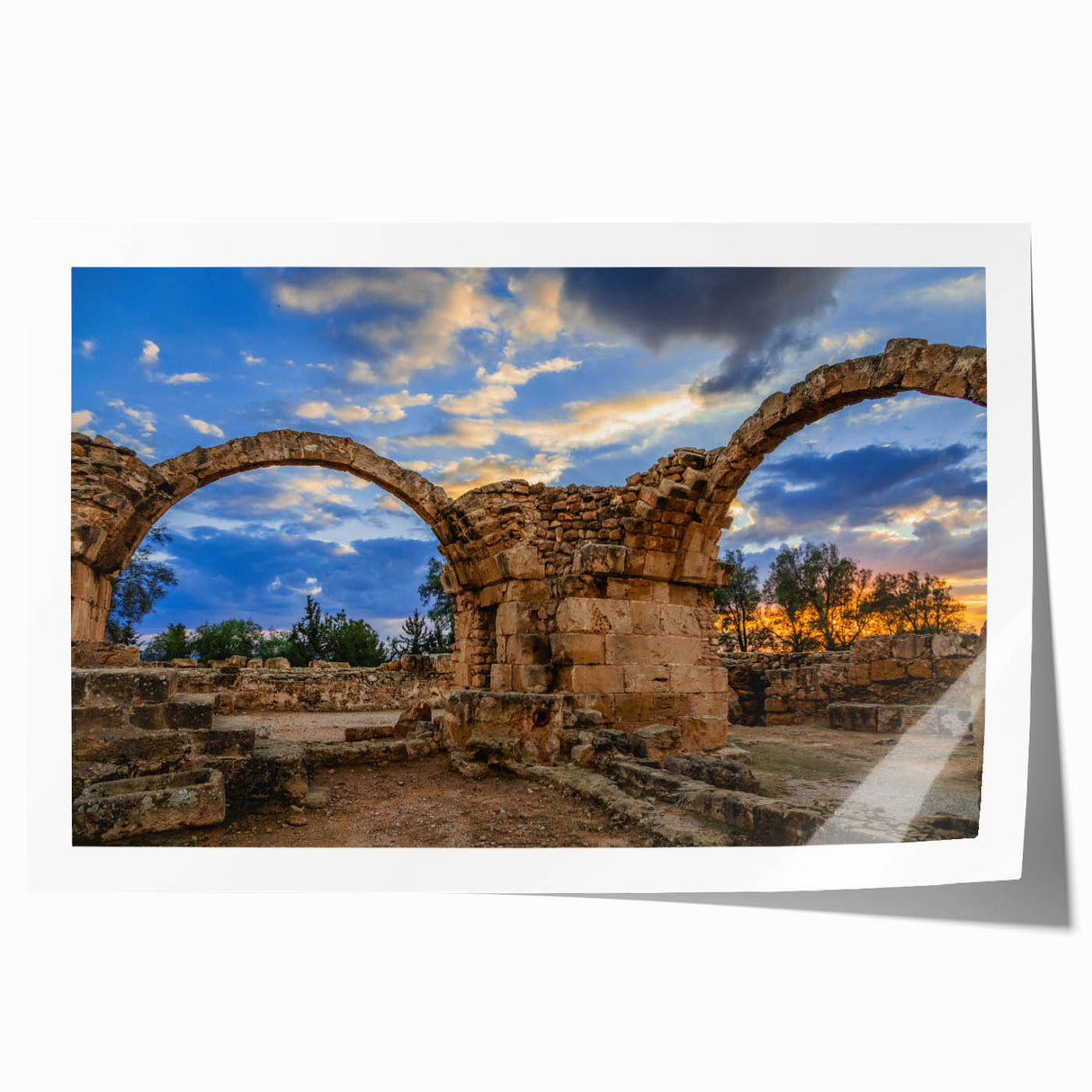 Extra large rolled print featuring a scenic European landscape with vibrant green and blue tones.