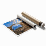 Extra large rolled print of a Cyprus landscape with vibrant floral elements, ideal for classy bathroom wall art.