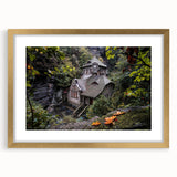 Abstract art print of a Czech Republic landscape in muted earth tones on a framed canvas, ideal for dining room decor.