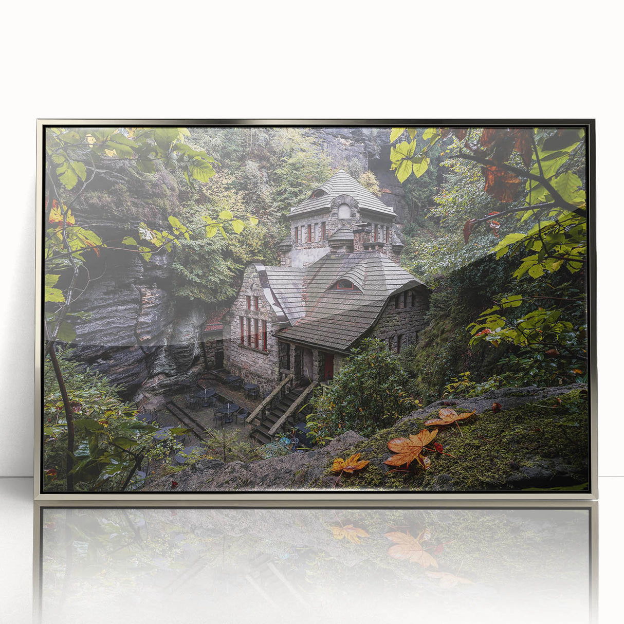 Large acrylic print of a Czech Republic landscape, featuring mid-century modernist style and soft pastel colors.