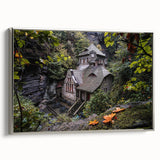 Framed canvas landscape art painting depicting a colorful vintage European scene.