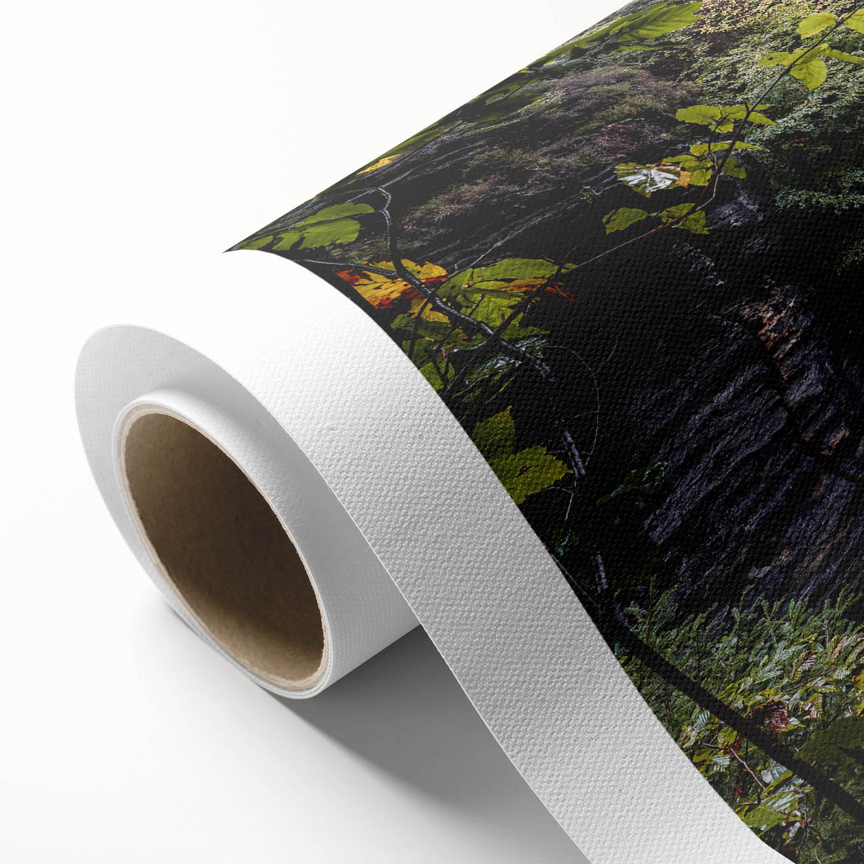 Art deco poster of a scenic European landscape in muted green and blue tones on rolled canvas, ideal for nursery wall art.