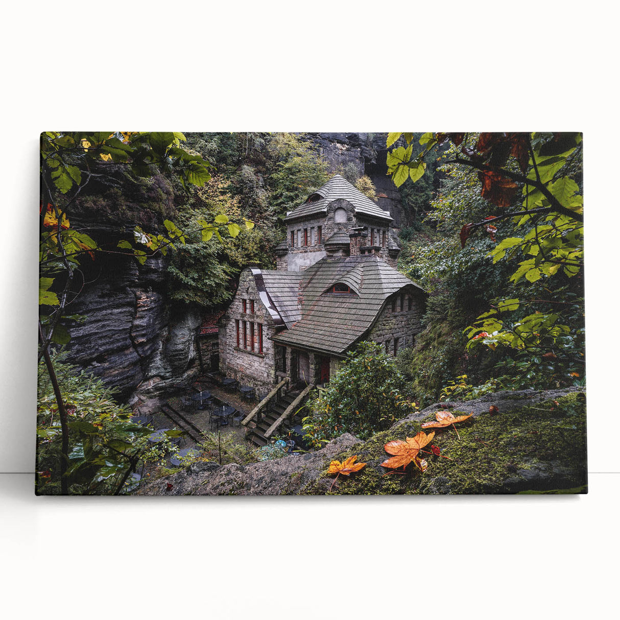 Large black and white photo of Prague's cityscape on stretched canvas, ideal for kitchen wall art.