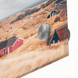 Large abstract wall art on acrylic glass depicting a European Denmark scenery in mid-century modernist style.