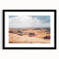 Abstract art print of a colorful European scenery in vibrant hues on a textured, extra large canvas.