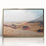 Art deco poster of a European cityscape in gold and black tones, acrylic framed.