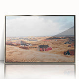 Large art print of a European cityscape in Denmark, rendered in mid-century modernist style.