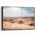 Black and white framed canvas featuring a vintage landscape painting of a Danish scenery, ideal for bedroom wall decor.