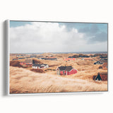Vintage poster art of a European Denmark scenery, featuring vibrant colors on a large framed canvas.